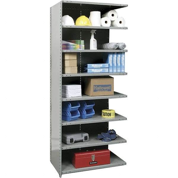 Hallowell - 8 Shelf, 350 Lb. Capacity, Closed Shelving Add-On Unit - 48 Inch Wide x 24 Inch Deep x 87 Inch High, Gray - Eagle Tool & Supply
