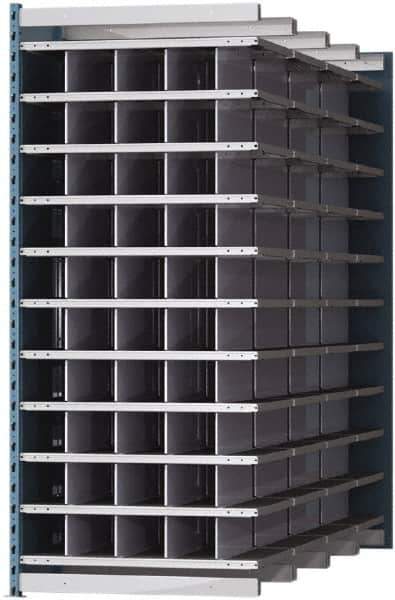 Hallowell - 50 Bin Heavy-Duty Deep Bin Industrial Shelving - 36 Inch Overall Width x 96 Inch Overall Depth x 87 Inch Overall Height, Blue and Platinum Steel Bins - Eagle Tool & Supply