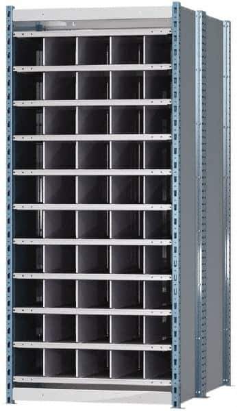 Hallowell - 50 Bin Heavy-Duty Deep Bin Industrial Shelving - 36 Inch Overall Width x 48 Inch Overall Depth x 87 Inch Overall Height, Blue and Platinum Steel Bins - Eagle Tool & Supply