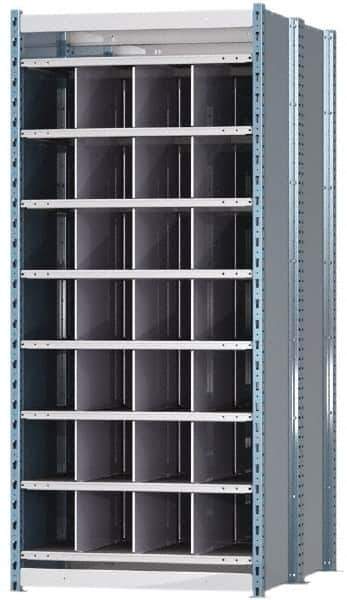 Hallowell - 28 Bin Heavy-Duty Deep Bin Industrial Shelving - 36 Inch Overall Width x 48 Inch Overall Depth x 87 Inch Overall Height, Blue and Platinum Steel Bins - Eagle Tool & Supply