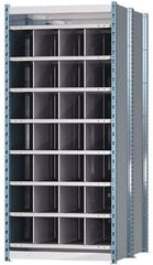 Hallowell - 28 Bin Heavy-Duty Deep Bin Industrial Shelving - 36 Inch Overall Width x 48 Inch Overall Depth x 87 Inch Overall Height, Blue and Platinum Steel Bins - Eagle Tool & Supply