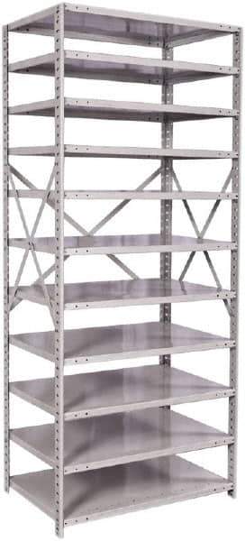Hallowell - 11 Shelf Starter Medium-Duty Open Steel Shelving - 500 Lb Capacity, 36" Wide x 87" High x 24" Deep, Platinum - Eagle Tool & Supply