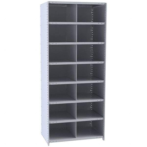 Hallowell - 14 Bin Closed Industrial Bin Shelving - 36 Inch Overall Width x 12 Inch Overall Depth x 87 Inch Overall Height, Gray Metal Bins - Eagle Tool & Supply