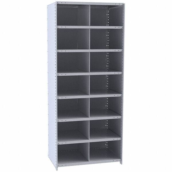 Hallowell - 14 Bin Closed Industrial Bin Shelving - 36 Inch Overall Width x 18 Inch Overall Depth x 87 Inch Overall Height, Gray Metal Bins - Eagle Tool & Supply