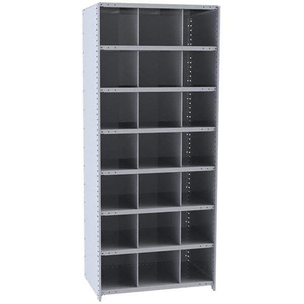 Hallowell - 21 Bin Closed Industrial Bin Shelving - 36 Inch Overall Width x 18 Inch Overall Depth x 87 Inch Overall Height, Gray Metal Bins - Eagle Tool & Supply