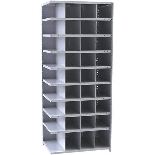 Hallowell - 36 Bin Closed Industrial Bin Shelving - 36 Inch Overall Width x 12 Inch Overall Depth x 87 Inch Overall Height, Gray Metal Bins - Eagle Tool & Supply