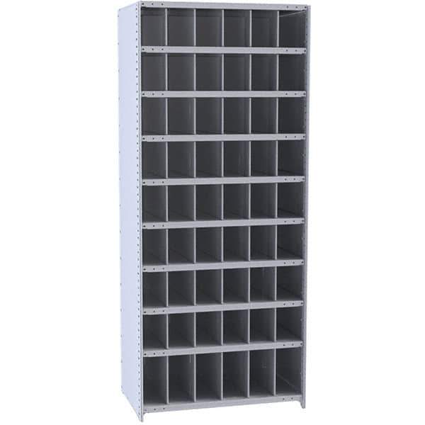 Hallowell - 54 Bin Closed Industrial Bin Shelving - 36 Inch Overall Width x 12 Inch Overall Depth x 87 Inch Overall Height, Gray Metal Bins - Eagle Tool & Supply