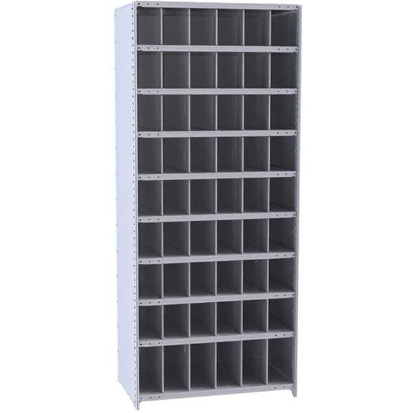 Hallowell - 54 Bin Closed Industrial Bin Shelving - 36 Inch Overall Width x 18 Inch Overall Depth x 87 Inch Overall Height, Gray Metal Bins - Eagle Tool & Supply