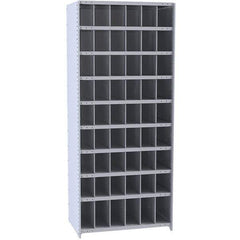 Hallowell - 54 Bin Closed Industrial Bin Shelving - 36 Inch Overall Width x 12 Inch Overall Depth x 87 Inch Overall Height, Gray Metal Bins - Eagle Tool & Supply