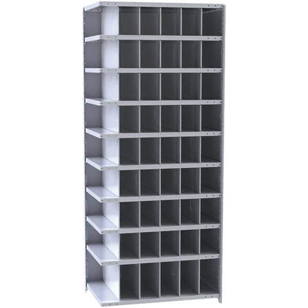 Hallowell - 54 Bin Closed Industrial Bin Shelving - 36 Inch Overall Width x 12 Inch Overall Depth x 87 Inch Overall Height, Gray Metal Bins - Eagle Tool & Supply