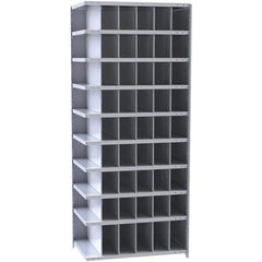 Hallowell - 54 Bin Closed Industrial Bin Shelving - 36 Inch Overall Width x 12 Inch Overall Depth x 87 Inch Overall Height, Gray Metal Bins - Eagle Tool & Supply