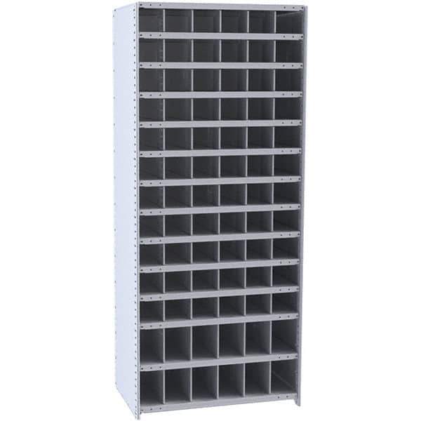 Hallowell - 78 Bin Closed Industrial Bin Shelving - 36 Inch Overall Width x 12 Inch Overall Depth x 87 Inch Overall Height, Gray Metal Bins - Eagle Tool & Supply
