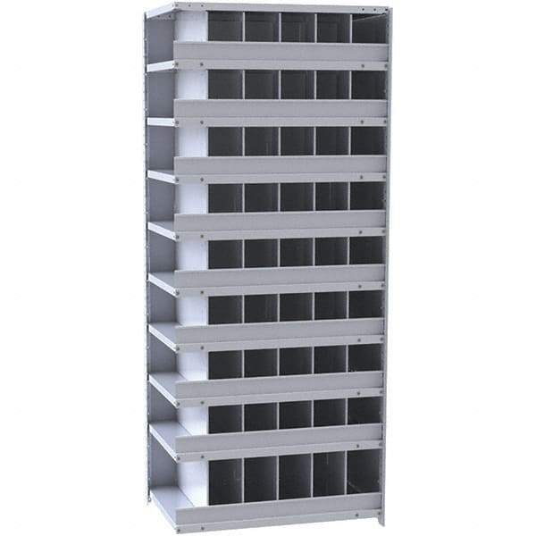 Hallowell - 54 Bin Closed Industrial Bin Shelving - 36 Inch Overall Width x 12 Inch Overall Depth x 87 Inch Overall Height, Gray Metal Bins - Eagle Tool & Supply