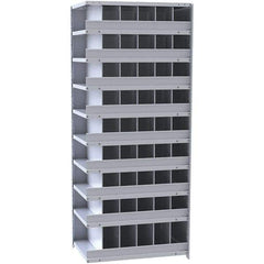 Hallowell - 54 Bin Closed Industrial Bin Shelving - 36 Inch Overall Width x 12 Inch Overall Depth x 87 Inch Overall Height, Gray Metal Bins - Eagle Tool & Supply