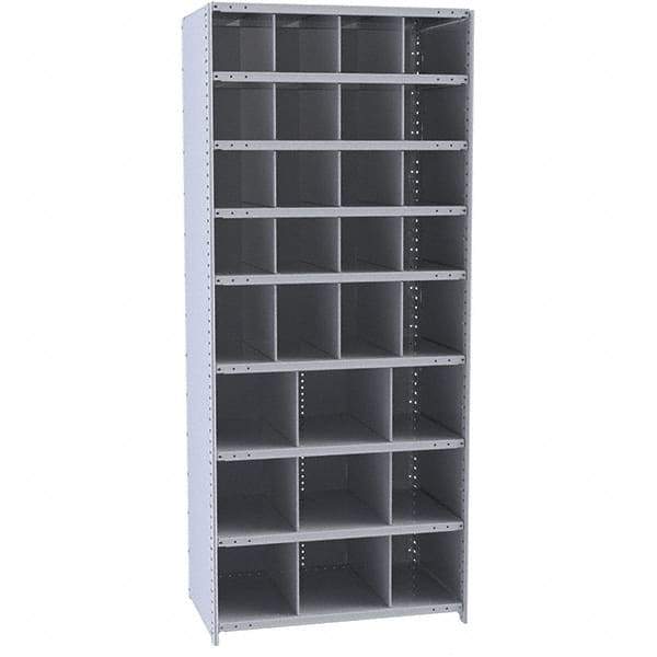 Hallowell - 29 Bin Closed Industrial Bin Shelving - 36 Inch Overall Width x 18 Inch Overall Depth x 87 Inch Overall Height, Gray Metal Bins - Eagle Tool & Supply