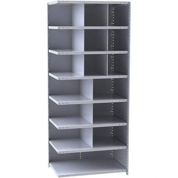 Hallowell - 16 Bin Closed Industrial Bin Shelving - 36 Inch Overall Width x 12 Inch Overall Depth x 87 Inch Overall Height, Gray Metal Bins - Eagle Tool & Supply