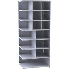 Hallowell - 16 Bin Closed Industrial Bin Shelving - 36 Inch Overall Width x 12 Inch Overall Depth x 87 Inch Overall Height, Gray Metal Bins - Eagle Tool & Supply