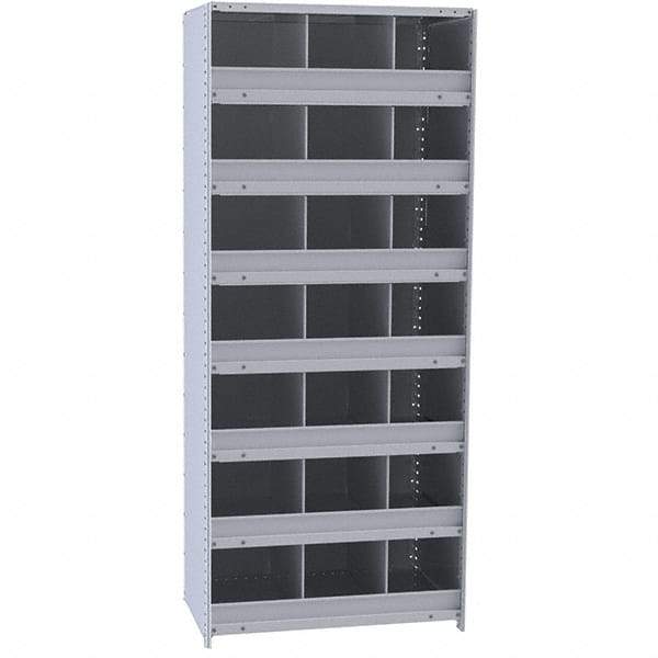 Hallowell - 21 Bin Closed Industrial Bin Shelving - 36 Inch Overall Width x 12 Inch Overall Depth x 87 Inch Overall Height, Gray Metal Bins - Eagle Tool & Supply