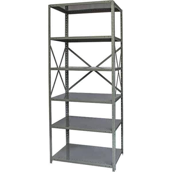 Hallowell - 6 Shelf Starter Medium-Duty Open Steel Shelving - 375 Lb Capacity, 48" Wide x 87" High x 18" Deep, Gray - Eagle Tool & Supply