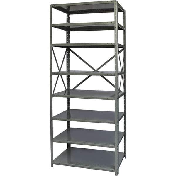Hallowell - 8 Shelf Starter Heavy-Duty Open Steel Shelving - 800 Lb Capacity, 36" Wide x 87" High x 18" Deep, Gray - Eagle Tool & Supply