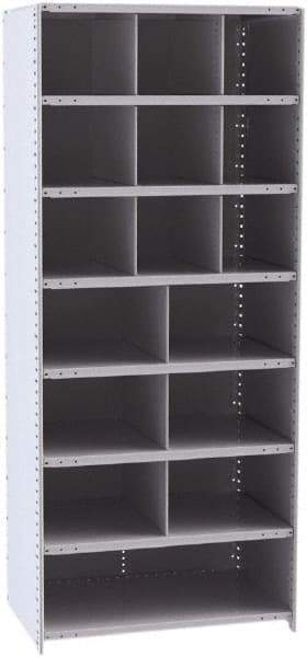 Hallowell - 16 Bin Closed Industrial Bin Shelving - 36 Inch Overall Width x 24 Inch Overall Depth x 87 Inch Overall Height, Gray Metal Bins - Eagle Tool & Supply