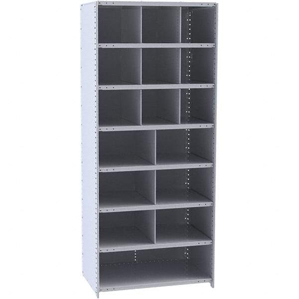Hallowell - 16 Bin Closed Industrial Bin Shelving - 36 Inch Overall Width x 18 Inch Overall Depth x 87 Inch Overall Height, Gray Metal Bins - Eagle Tool & Supply