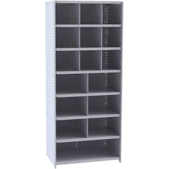 Hallowell - 16 Bin Closed Industrial Bin Shelving - 36 Inch Overall Width x 18 Inch Overall Depth x 87 Inch Overall Height, Gray Metal Bins - Eagle Tool & Supply