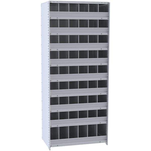 Hallowell - 54 Bin Closed Industrial Bin Shelving - 36 Inch Overall Width x 18 Inch Overall Depth x 87 Inch Overall Height, Gray Metal Bins - Eagle Tool & Supply