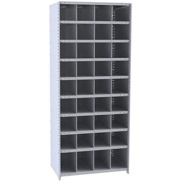 Hallowell - 36 Bin Closed Industrial Bin Shelving - 36 Inch Overall Width x 12 Inch Overall Depth x 87 Inch Overall Height, Gray Metal Bins - Eagle Tool & Supply