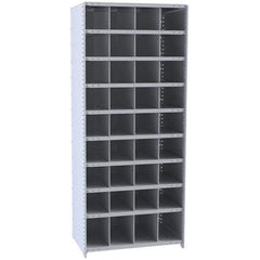 Hallowell - 36 Bin Closed Industrial Bin Shelving - 36 Inch Overall Width x 12 Inch Overall Depth x 87 Inch Overall Height, Gray Metal Bins - Eagle Tool & Supply