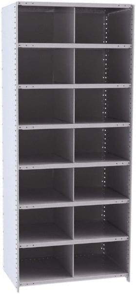 Hallowell - 14 Bin Closed Industrial Bin Shelving - 36 Inch Overall Width x 24 Inch Overall Depth x 87 Inch Overall Height, Gray Metal Bins - Eagle Tool & Supply