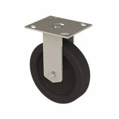 E.R. Wagner - 6" Diam x 1-1/2" Wide x 7-3/8" OAH Top Plate Mount Rigid Caster - Polyolefin, 450 Lb Capacity, Plastic Bearing, 3-3/4 x 4-5/8" Plate - Eagle Tool & Supply