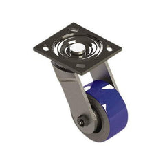 E.R. Wagner - 4" Diam x 2" Wide x 5-5/8" OAH Top Plate Mount Swivel Caster - Mold on Polyurethane, 750 Lb Capacity, Roller Bearing, 4 x 4-1/2" Plate - Eagle Tool & Supply