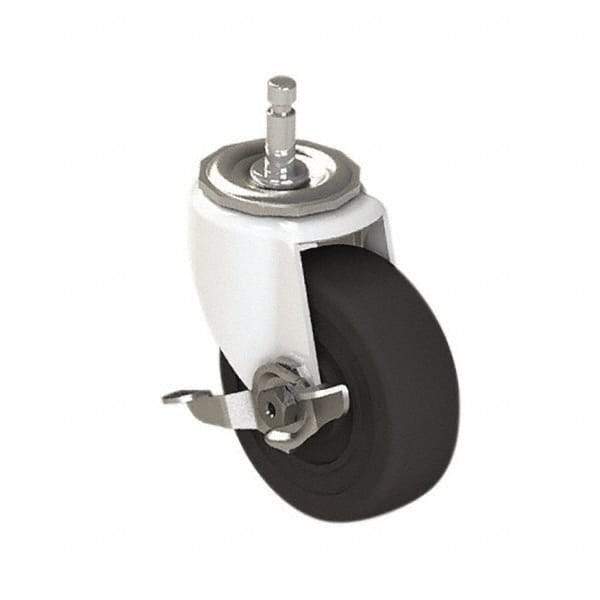 E.R. Wagner - 4" Diam x 1-1/2" Wide x 4-7/8" OAH Stem Mount Swivel Caster with Brake - Hard Rubber, 300 Lb Capacity, 7/16 x 1-3/8" Friction Stem - Eagle Tool & Supply