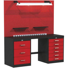 Hallowell - 60 Wide x 24" Deep x 78" High, Steel Workbench - Flat Top, Black/Red - Eagle Tool & Supply