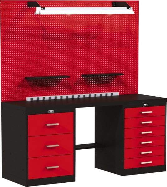 Hallowell - 72 Wide x 24" Deep x 78" High, Steel Workbench - Flat Top, Black/Red - Eagle Tool & Supply
