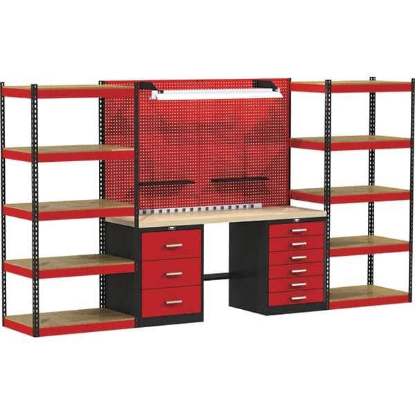 Hallowell - 132 Wide x 24" Deep x 78" High, Wood Workbench - Flat Top, Black/Red - Eagle Tool & Supply