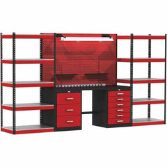Hallowell - 132 Wide x 24" Deep x 78" High, Steel Workbench - Flat Top, Black/Red - Eagle Tool & Supply