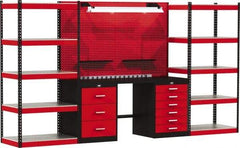 Hallowell - 168 Wide x 24" Deep x 78" High, Steel Workbench - Flat Top, Black/Red - Eagle Tool & Supply