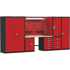 Hallowell - 168 Wide x 24" Deep x 78" High, Wood Workbench - Flat Top, Black/Red - Eagle Tool & Supply