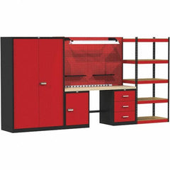 Hallowell - 132 Wide x 24" Deep x 78" High, Wood Workbench - Flat Top, Black/Red - Eagle Tool & Supply