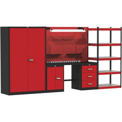 Hallowell - 168 Wide x 24" Deep x 78" High, Steel Workbench - Flat Top, Black/Red - Eagle Tool & Supply