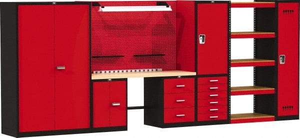 Hallowell - 210 Wide x 24" Deep x 78" High, Wood Workbench - Flat Top, Black/Red - Eagle Tool & Supply