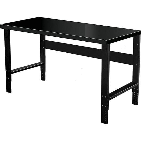 Hallowell - 48 Wide x 30" Deep x 34" High, Steel Workbench - Flat Top, Adjustable Legs, Black - Eagle Tool & Supply