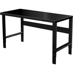 Hallowell - 60 Wide x 30" Deep x 34" High, Steel Workbench - Flat Top, Adjustable Legs, Black - Eagle Tool & Supply