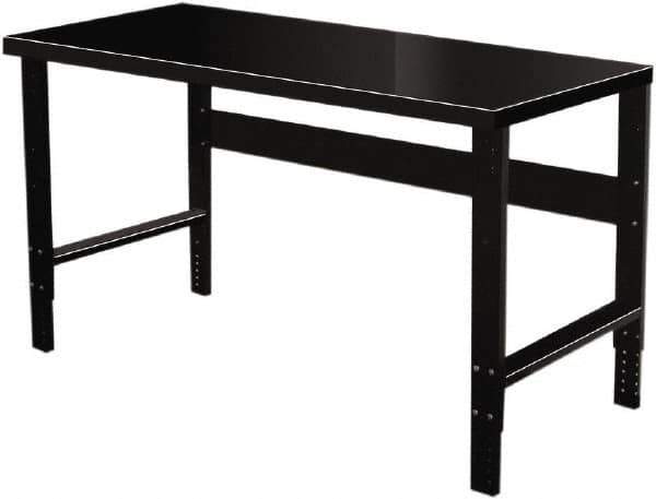 Hallowell - 72 Wide x 36" Deep x 34" High, Steel Workbench - Flat Top, Adjustable Legs, Black - Eagle Tool & Supply