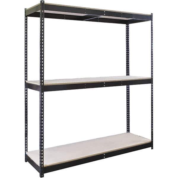 Hallowell - 3 Shelf Starter Particle Board Open Steel Shelving - 650 Lb Capacity, 60" Wide x 84" High x 30" Deep, Black - Eagle Tool & Supply