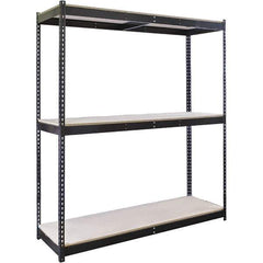 Hallowell - 3 Shelf Starter Particle Board Open Steel Shelving - 770 Lb Capacity, 48" Wide x 84" High x 18" Deep, Black - Eagle Tool & Supply