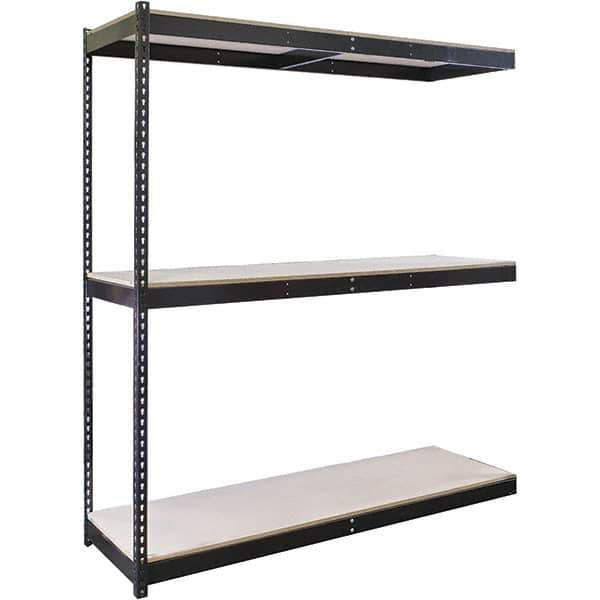 Hallowell - 3 Shelf Add-On Particle Board Open Steel Shelving - 755 Lb Capacity, 48" Wide x 84" High x 36" Deep, Black - Eagle Tool & Supply