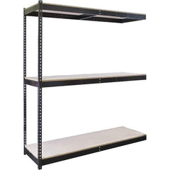 Hallowell - 3 Shelf Add-On Particle Board Open Steel Shelving - 755 Lb Capacity, 48" Wide x 84" High x 36" Deep, Black - Eagle Tool & Supply